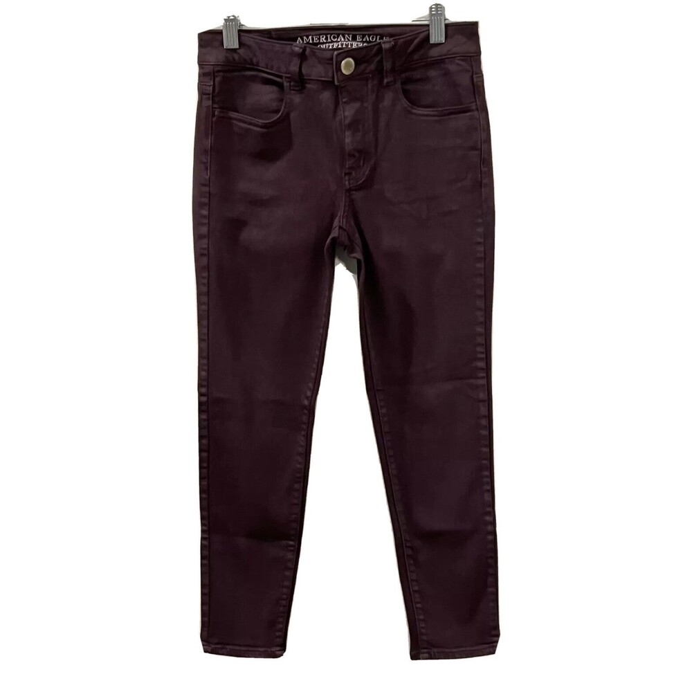 American Eagle Jeans Womens Super Stretch Hi-Rise Jegging Crop Pants Sz 4 Maroon